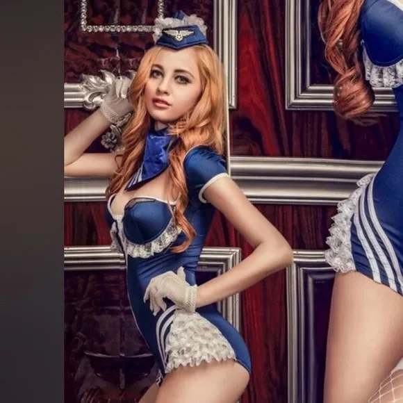 Vintage pinup captain Halloween bombshell dollbaby costume stewardess lingerie